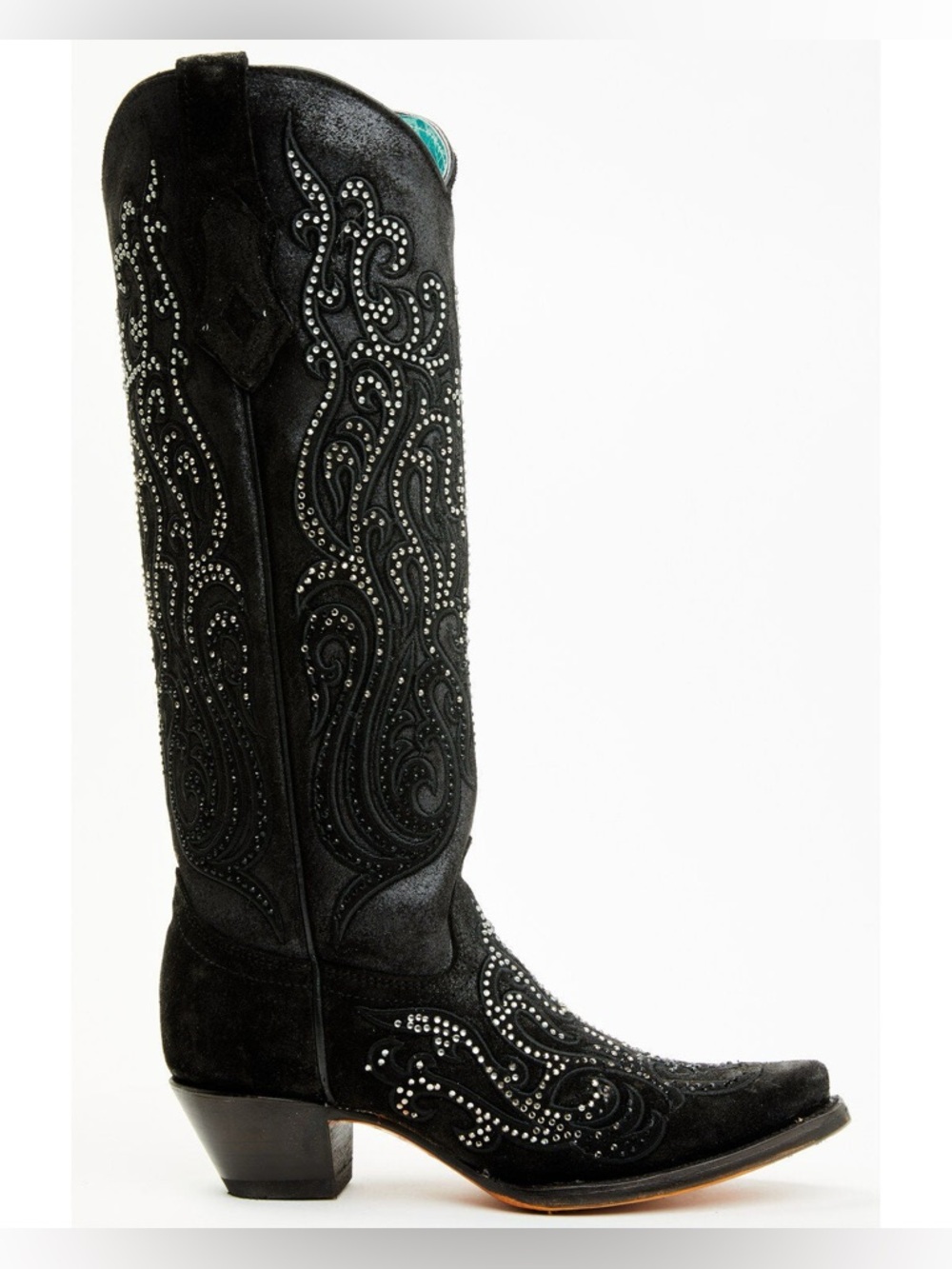 Corral black crystal embroidered tall western boots snip toe